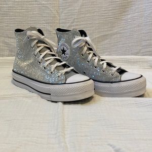 Silver Cheetah Converse High Top Platforms